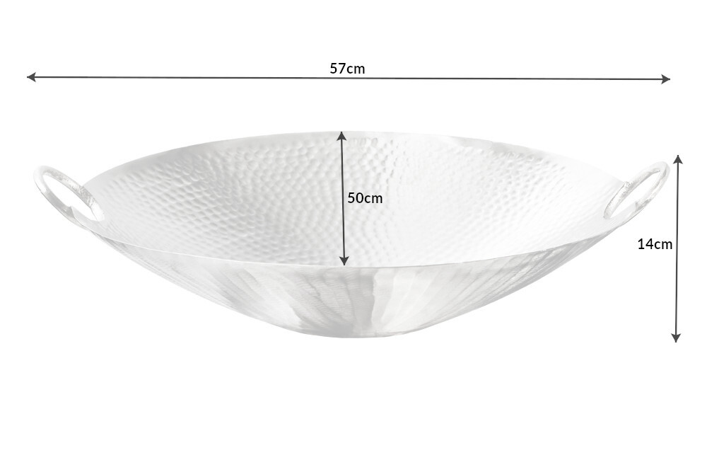 Handgearbeitete Deko Schale ORIENT 55cm silber Metall Hammerschlag Design