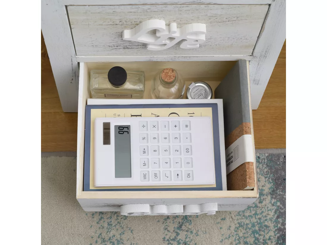Chiffonnier Meuble 4 Tiroirs Bois Blanc Shabby 73x37x27