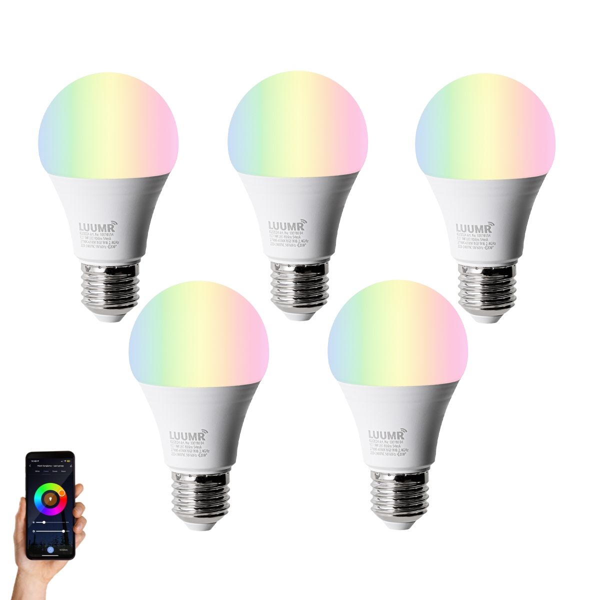 Set van 5 Smart E27 LED lampen A60 mat RGBW 9W 806 lm 2700-6500K
