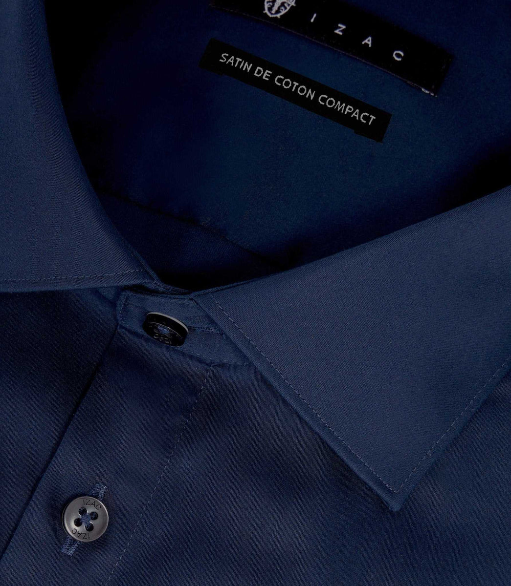 Chemise slim en satin de coton marine SATINSLIM