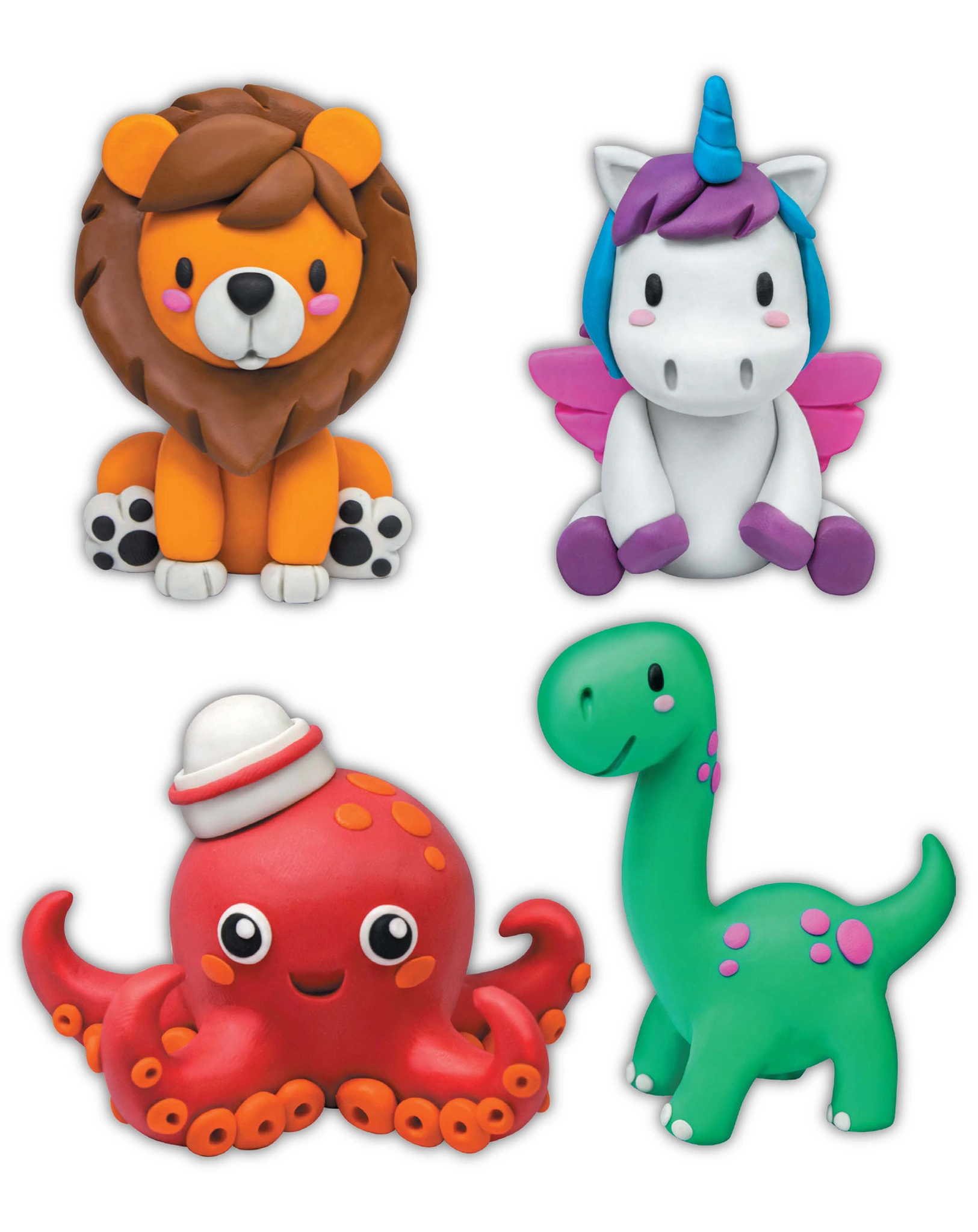 Knetfiguren-Bastelset OKTOPUS, LÖWE, DINO & EINHORN