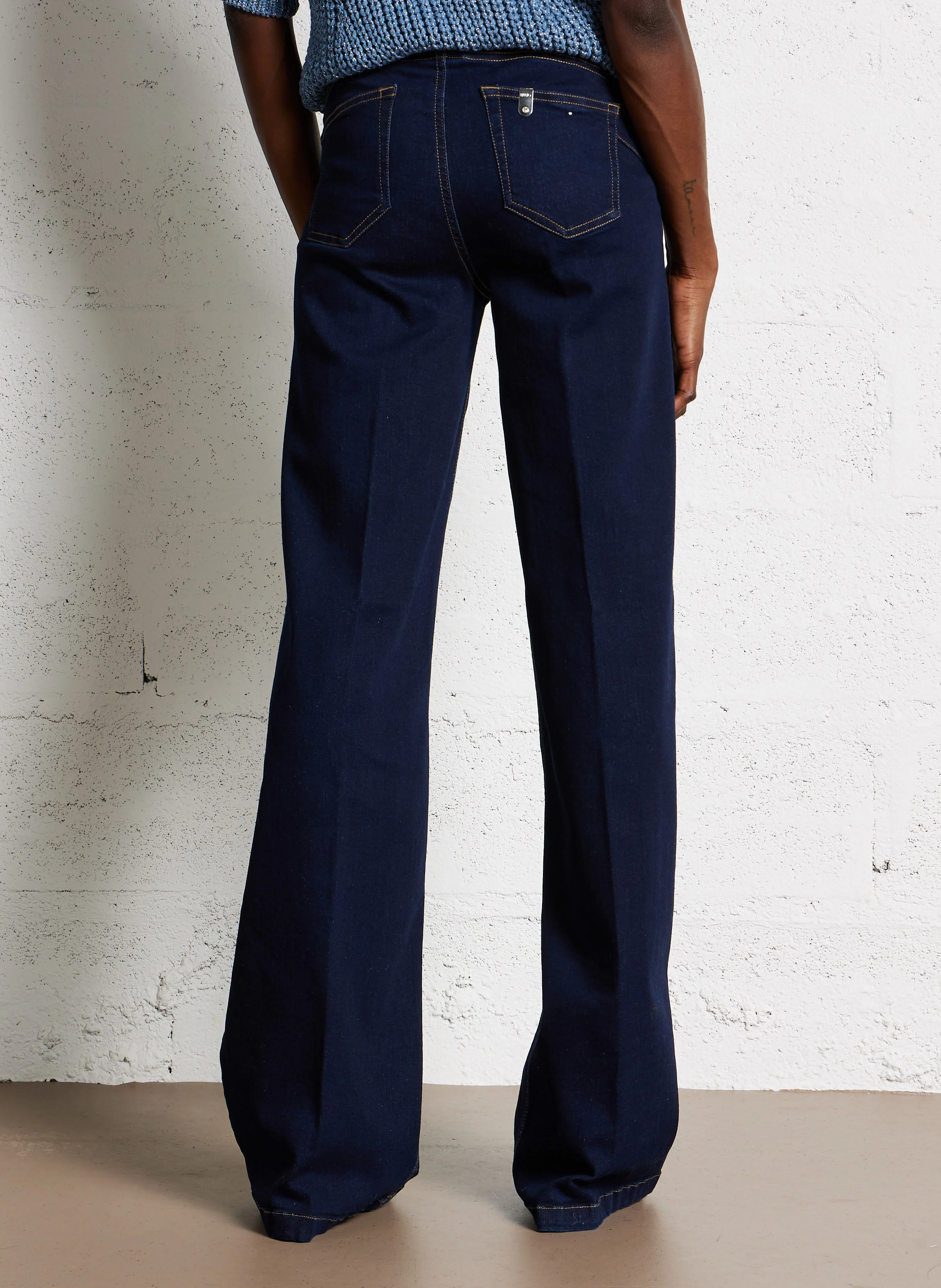 Jean évasé taille haute en coton mélangé | Bleu