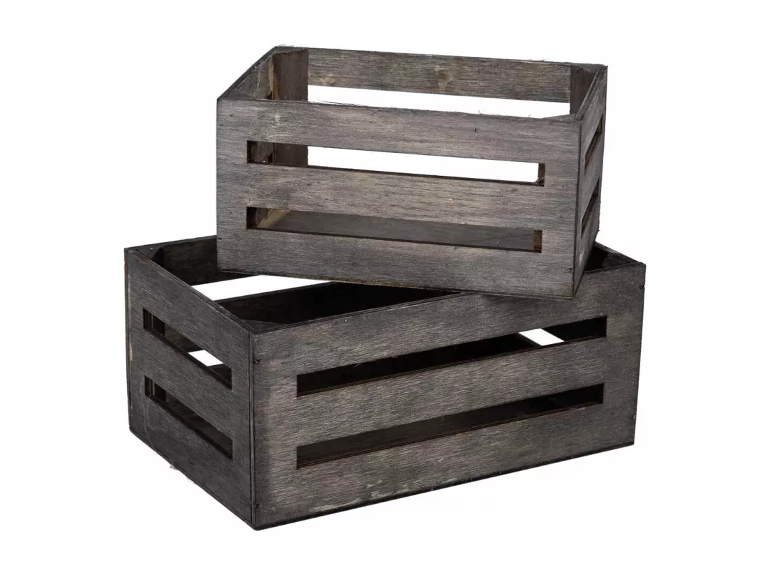 Lot de 2 tiroirs en bois gris 20x13x09-16x11x08h cm