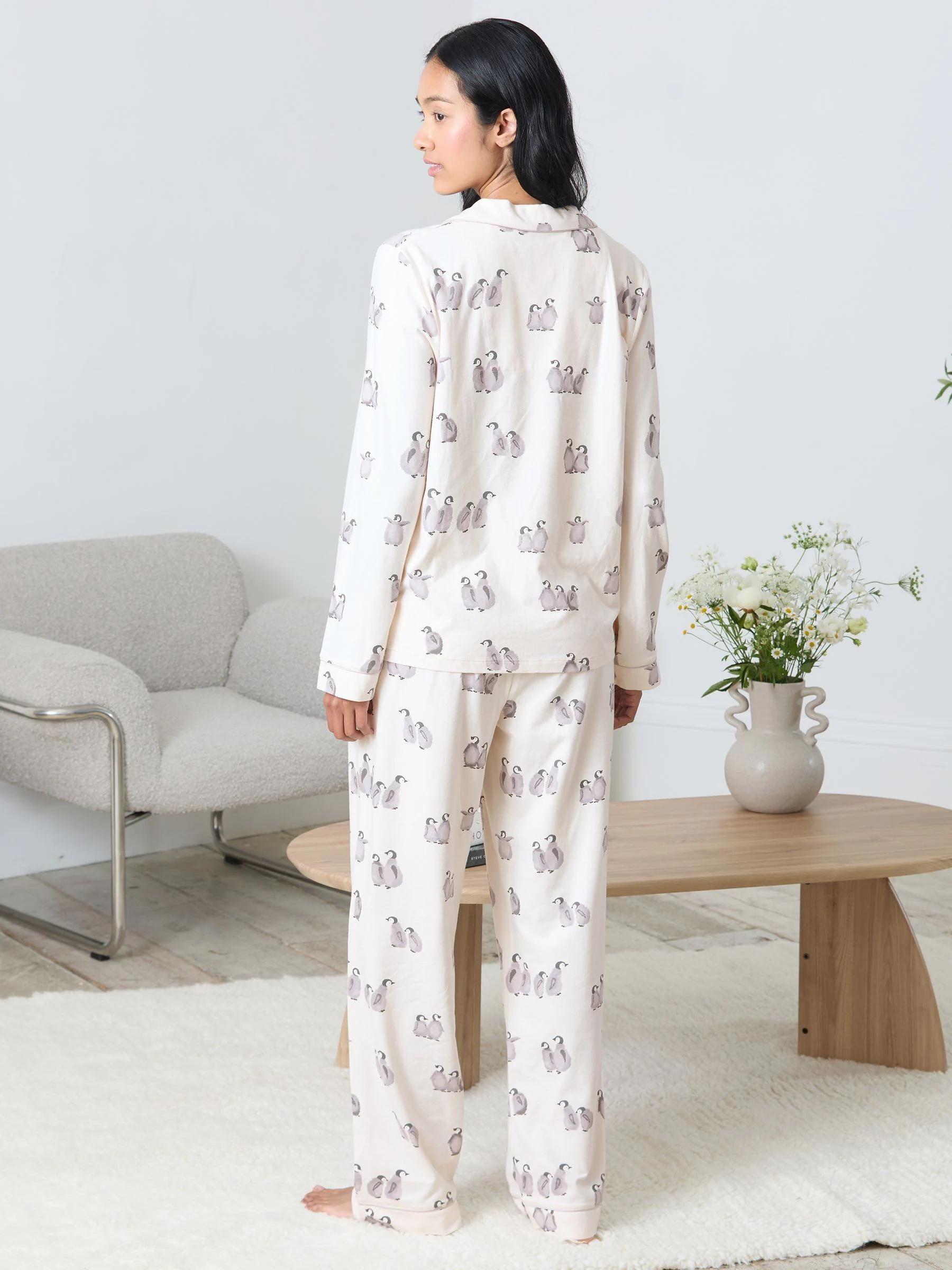 Chelsea Peers Cotton Penguin Print Long Pyjamas Set
