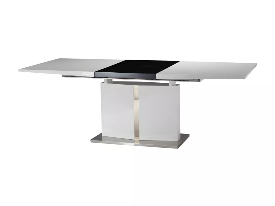 Table à manger extensible TRINITY de Pascal MORABITO - 6 à 8 personnes - Acier inoxydable et MDF laqué blanc