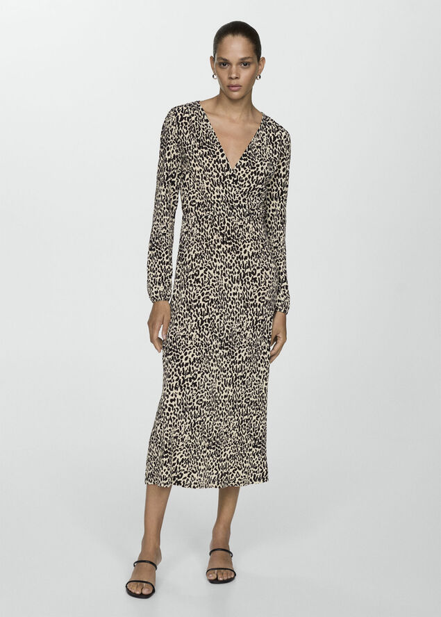 MANGO Leopard gown Light beige