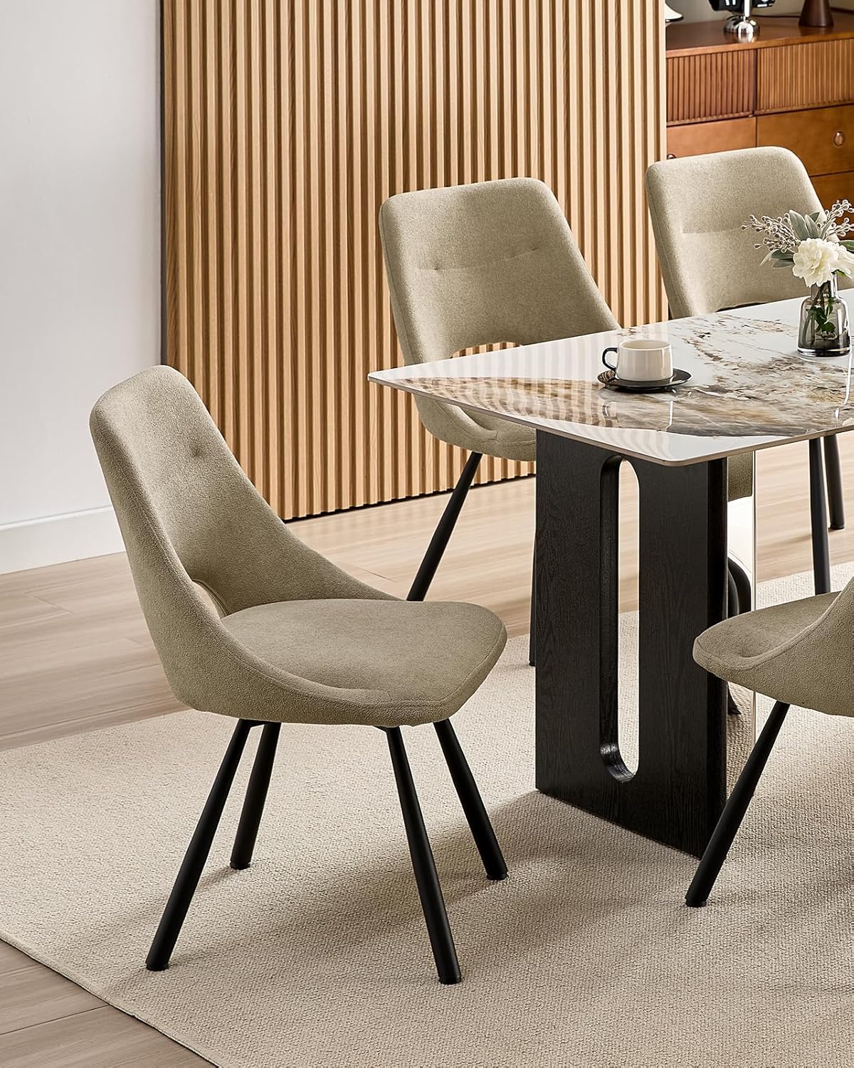LEWE Esszimmerstühle drehbar 4er Set, Küchenstuhl, 360° Drehstuhl, Ergonomischer Polsterstuhl, armlos, Esszimmer Wohnzimmer Schlafzimmer, Kaschmir-Stoff - Khaki