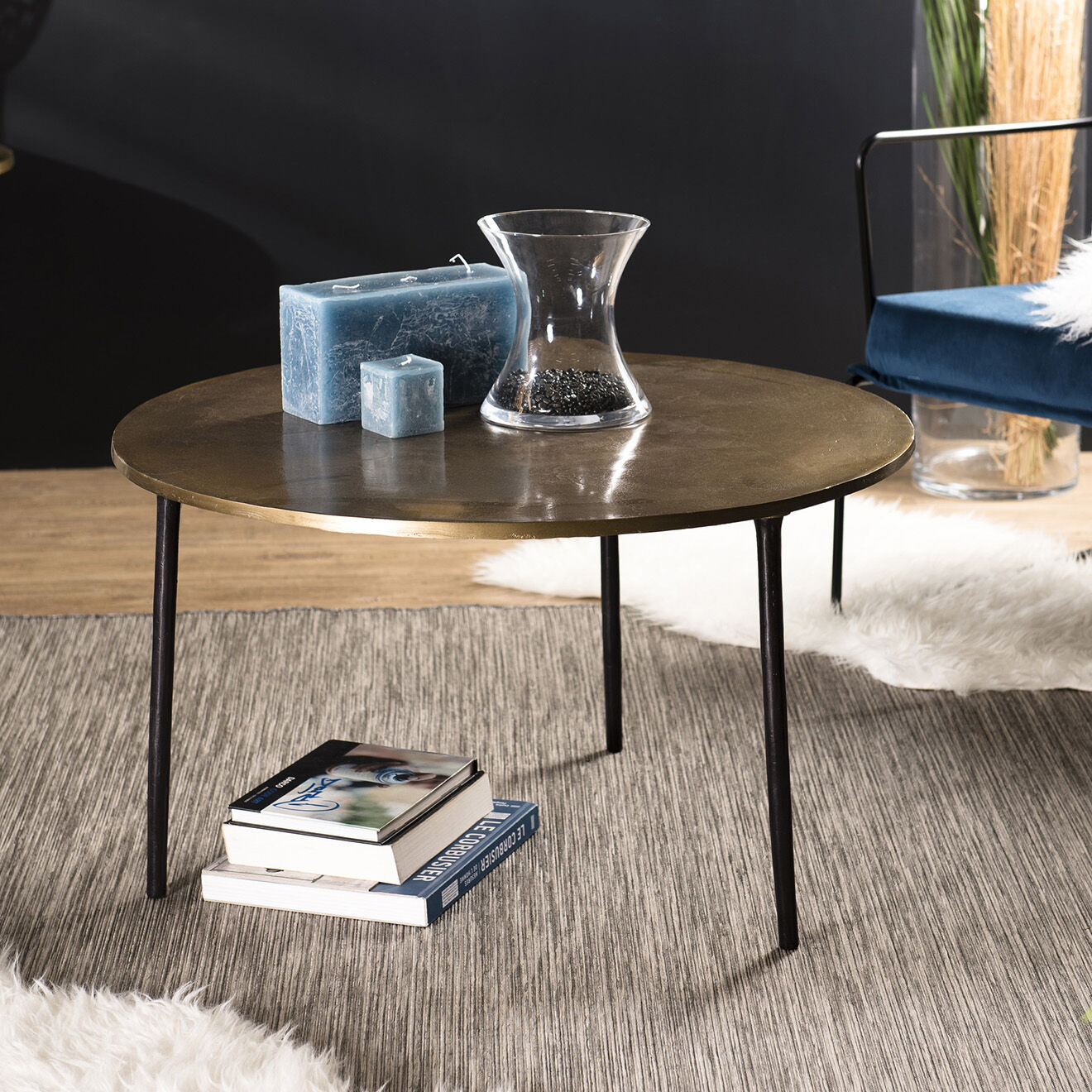 Macabane Table basse ronde Jonas dorée - D.80xH.45 cm