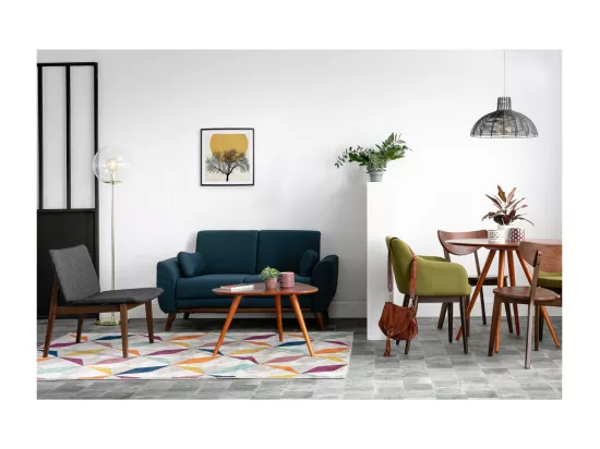 Canapé scandinave 2 places en tissu gris clair et bois clair EKTOR
