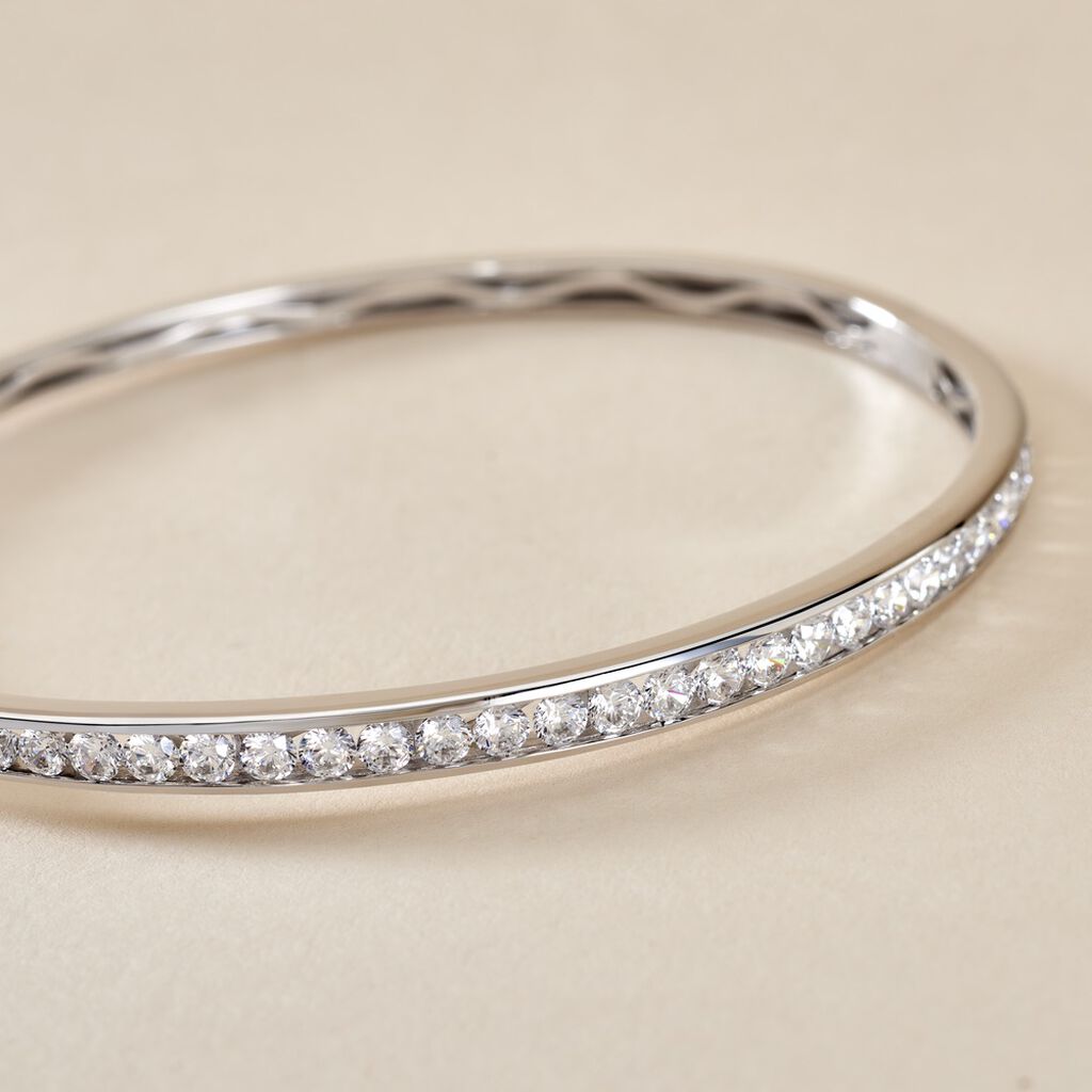 Bracelet Jonc Alane Or Blanc Oxyde De Zirconium