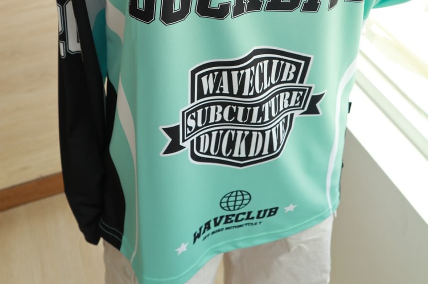 Bolgivy - T-shirt met lange mouwen en tweekleurige ronde hals en print van jersey