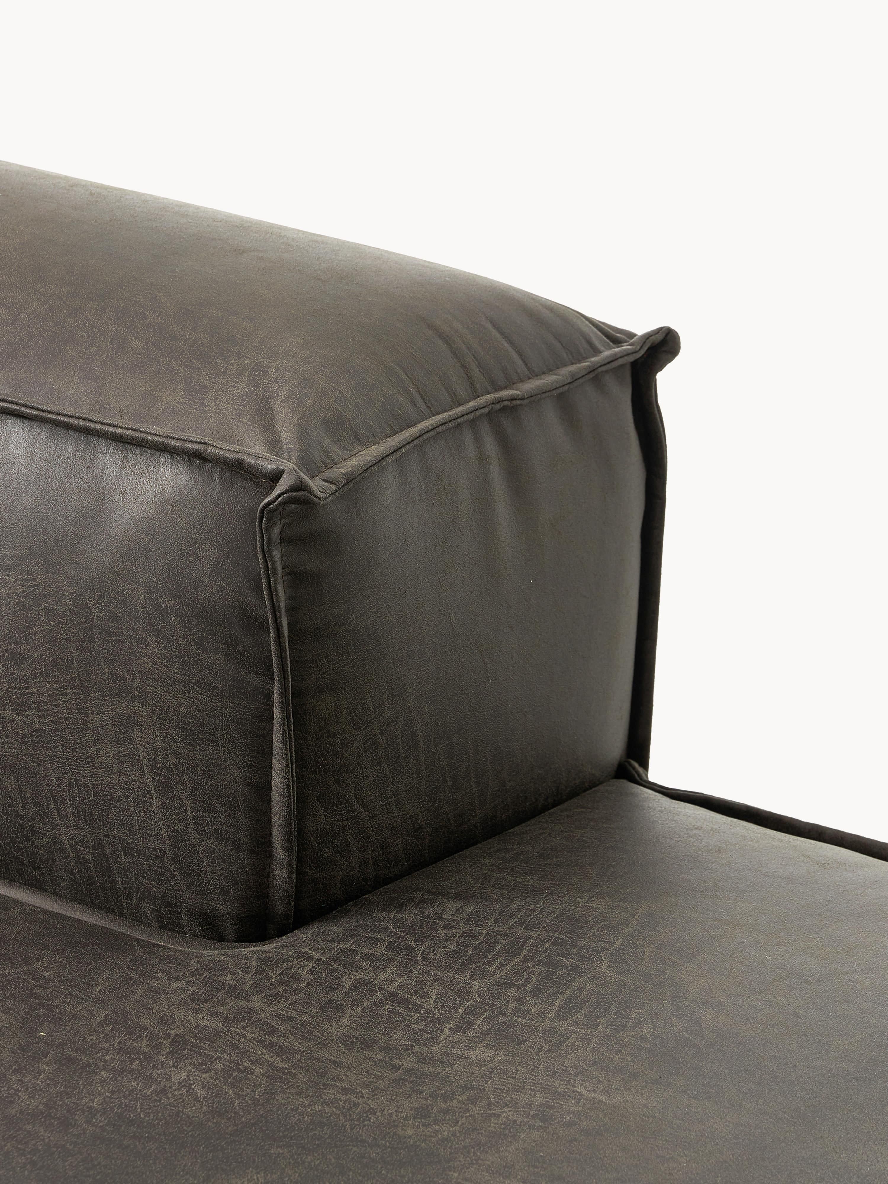 Modulaire bank Lennon (4-zits) van gerecycled leer met poef (links/rechts)