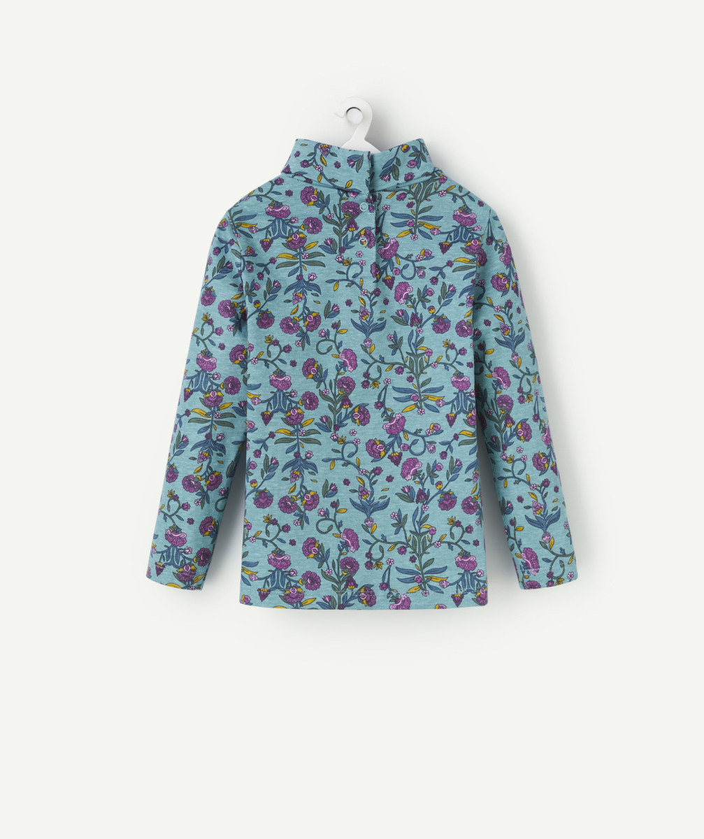 SOUS-PULL BÉBÉ FILLE EN COTON BIO BLEU IMPRIMÉ FLEURI