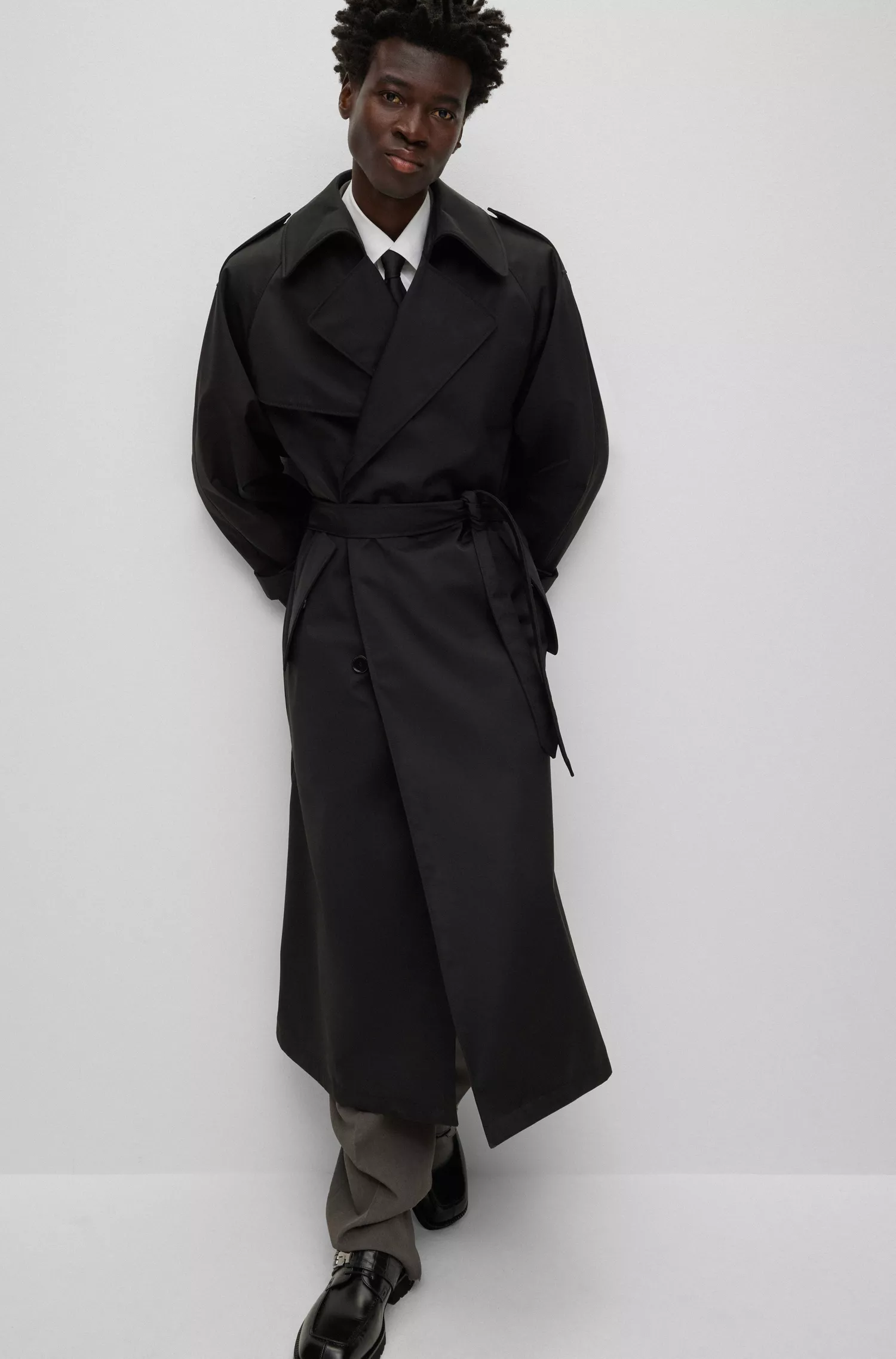Trench coat BOSS Black-THE CHANGE com cinto removível