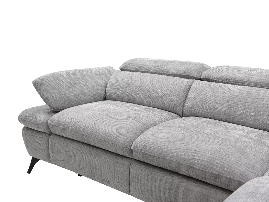 Canapé d'angle droit convertible en tissu texturé gris SURDELI