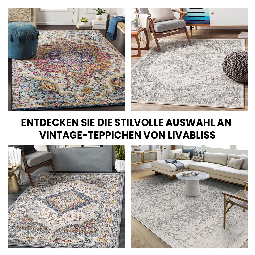 Livabliss Teppich »RABAT« rechteckig 8 mm Höhe Vintage Orientteppich, Kurzflor Boho Wohnzimmerteppich, Läufer