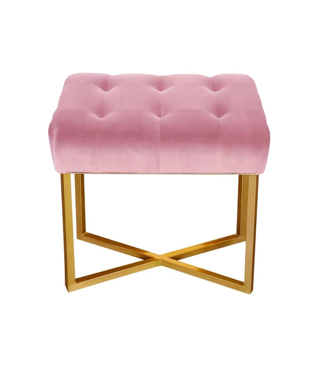 Paris Prix - Tabouret Pouf En Velours auvea 50cm Rose