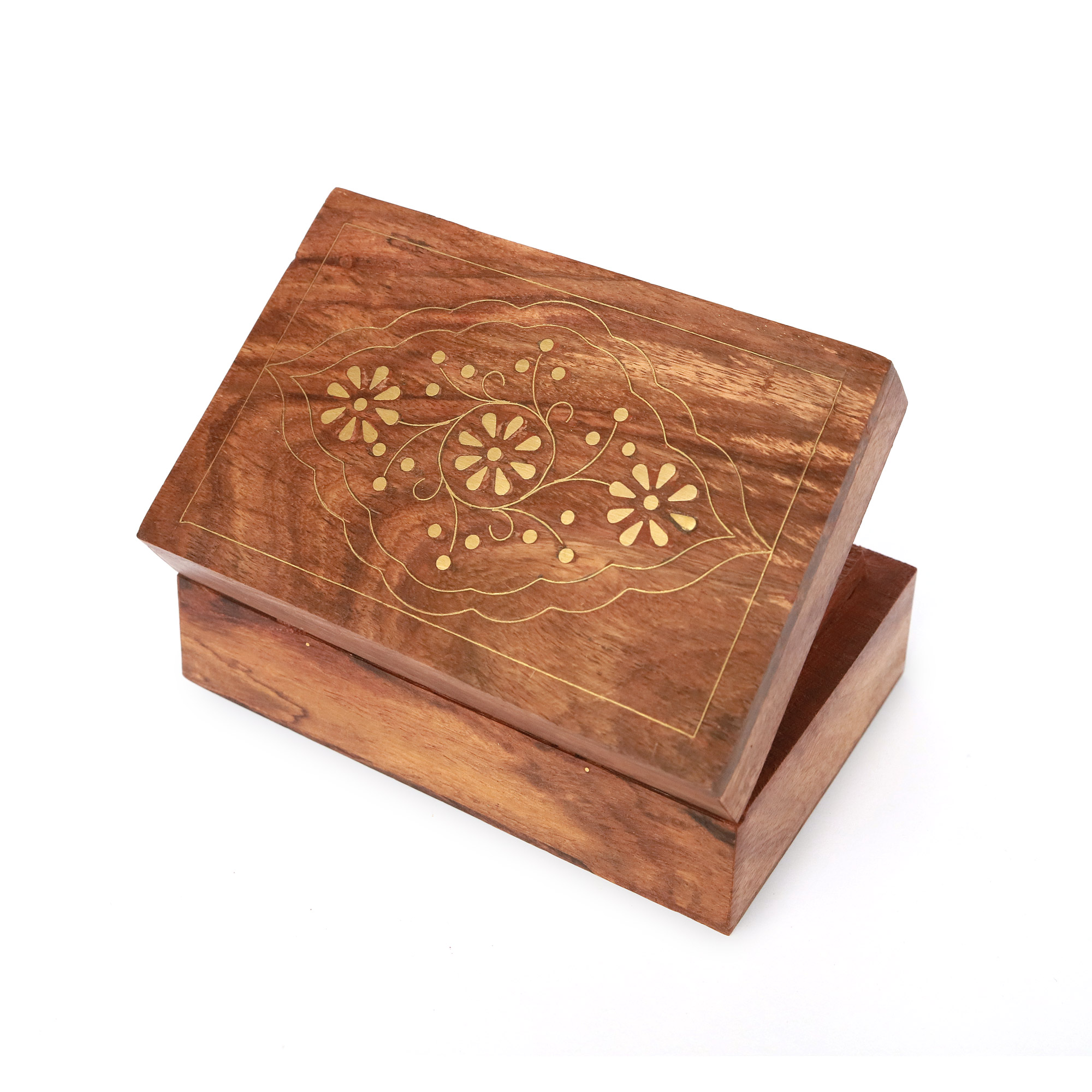Holzbox mit Messingintarsien, Sheesham-Holz, B 15 cm, H 5 cm, L 10 cm von fischer's lagerhaus