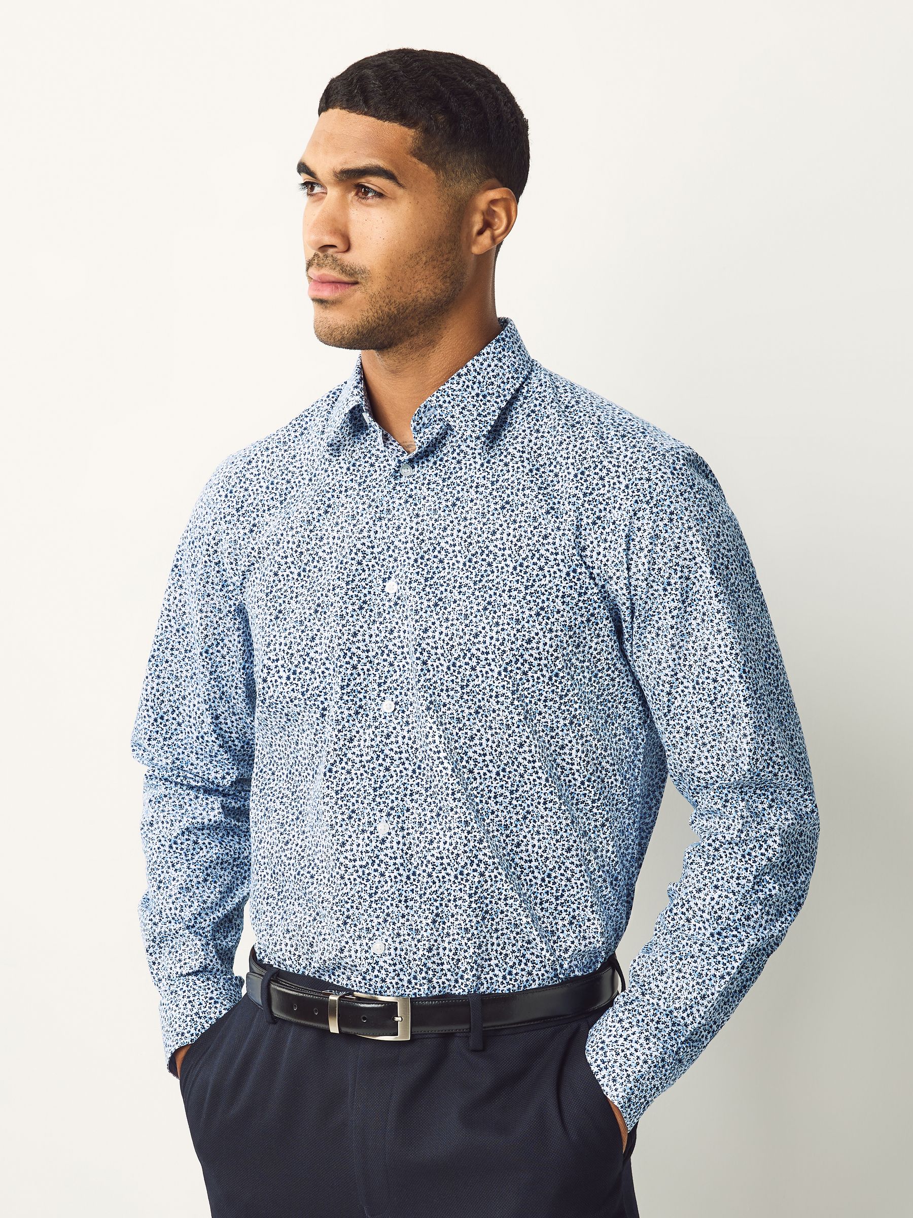 Blauw - Onderhoudsvriendelijke nette overhemden met enkele manchetten, set van 3