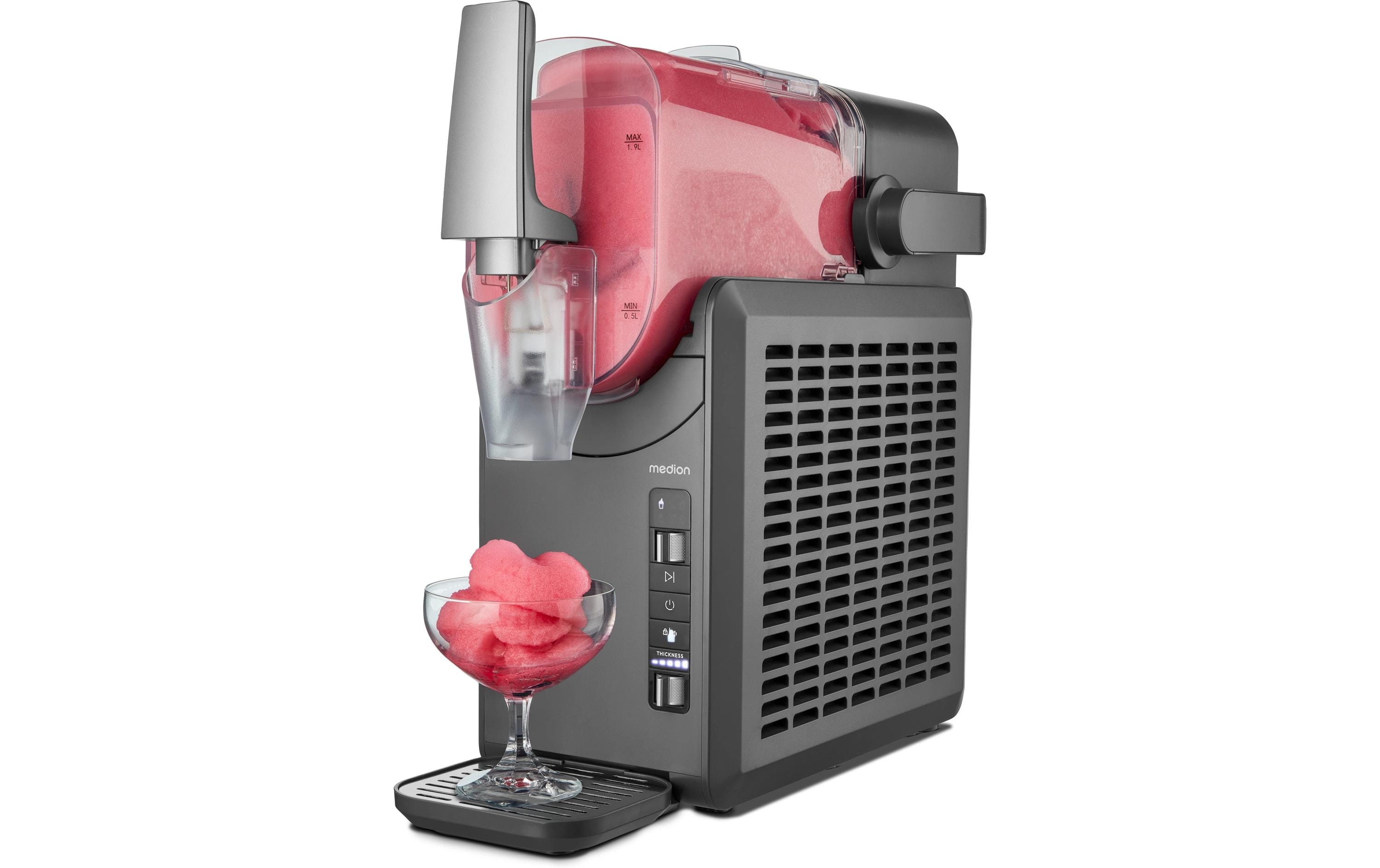 Glacemaschine Slush Ice Maker, 2.6 l, Grau<br>Leistungsstarke Slush-Eis-Maschine mit Kompressor für schnelles Gefrieren und einfache Reinigung, ideal für Cocktails und Milchshakes
