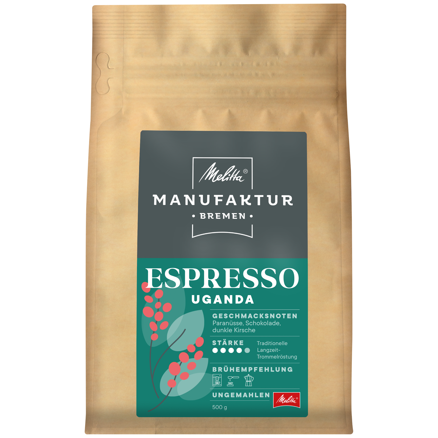 Melitta® Manufaktur-Kaffee Espresso Uganda|Kaffeebohnen 500g