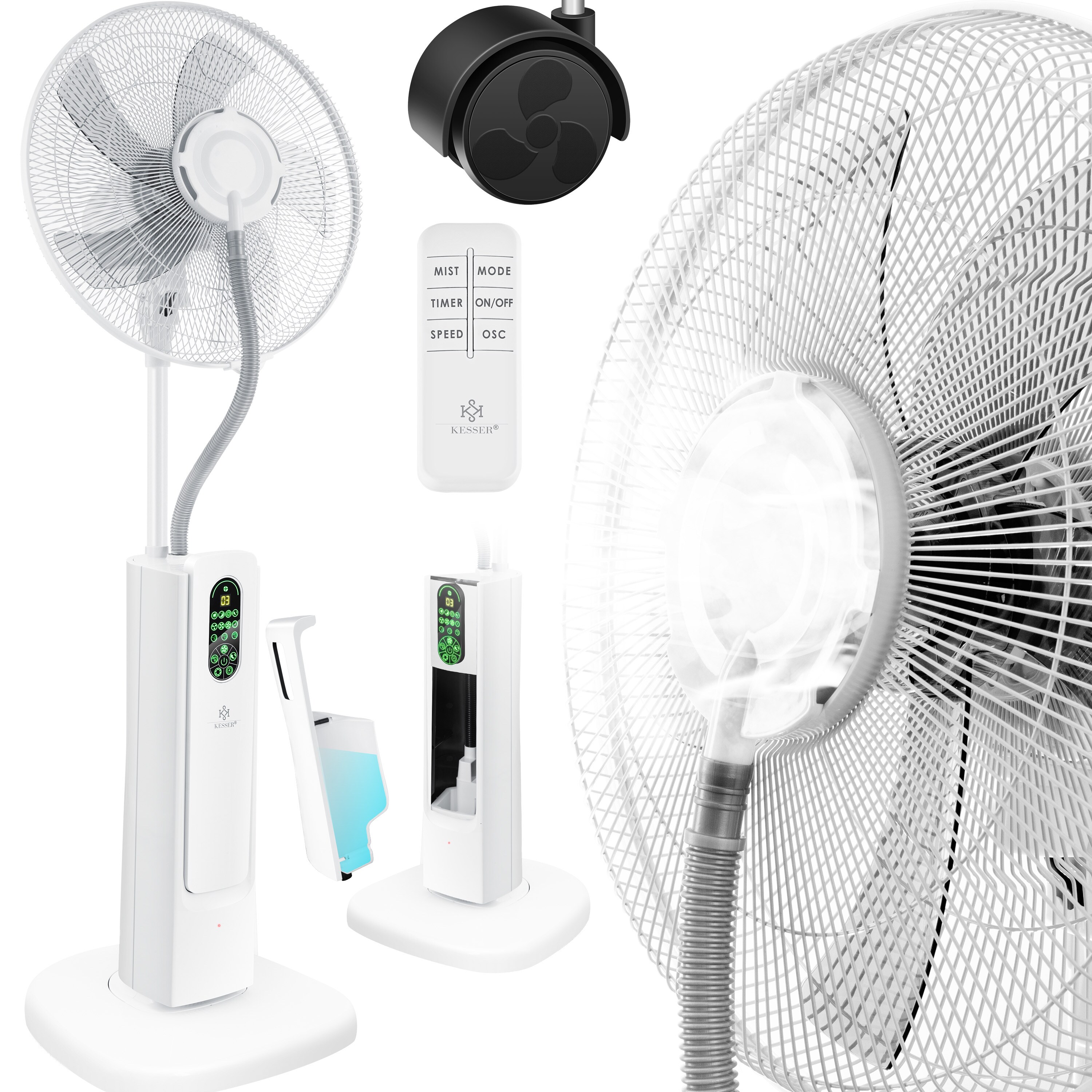 KESSER® Stand-Ventilator Frosty mit Wasser Ultraschall-Sprühnebel Wasserkühlung , inkl. Fernbedienung Timer-Funktion , Luftbefeuchter Leise ,Nebelfunktion , Raumbefeuchter , Standventilator