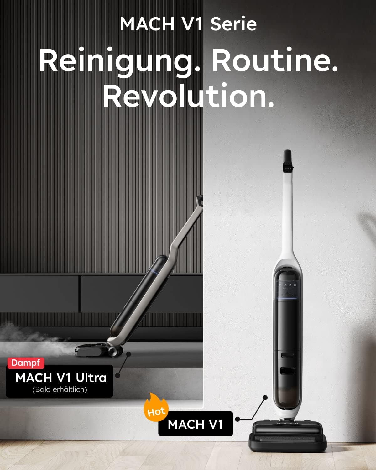 eufy MACH V1, Kabelloser All-in-One Stabstaubsauger mit Always-Clean Mop, 3-fache Selbstreinigung, Eco-Clean Ozon, Tesla Valve Mixing, Smart und leicht für einfaches Putzen