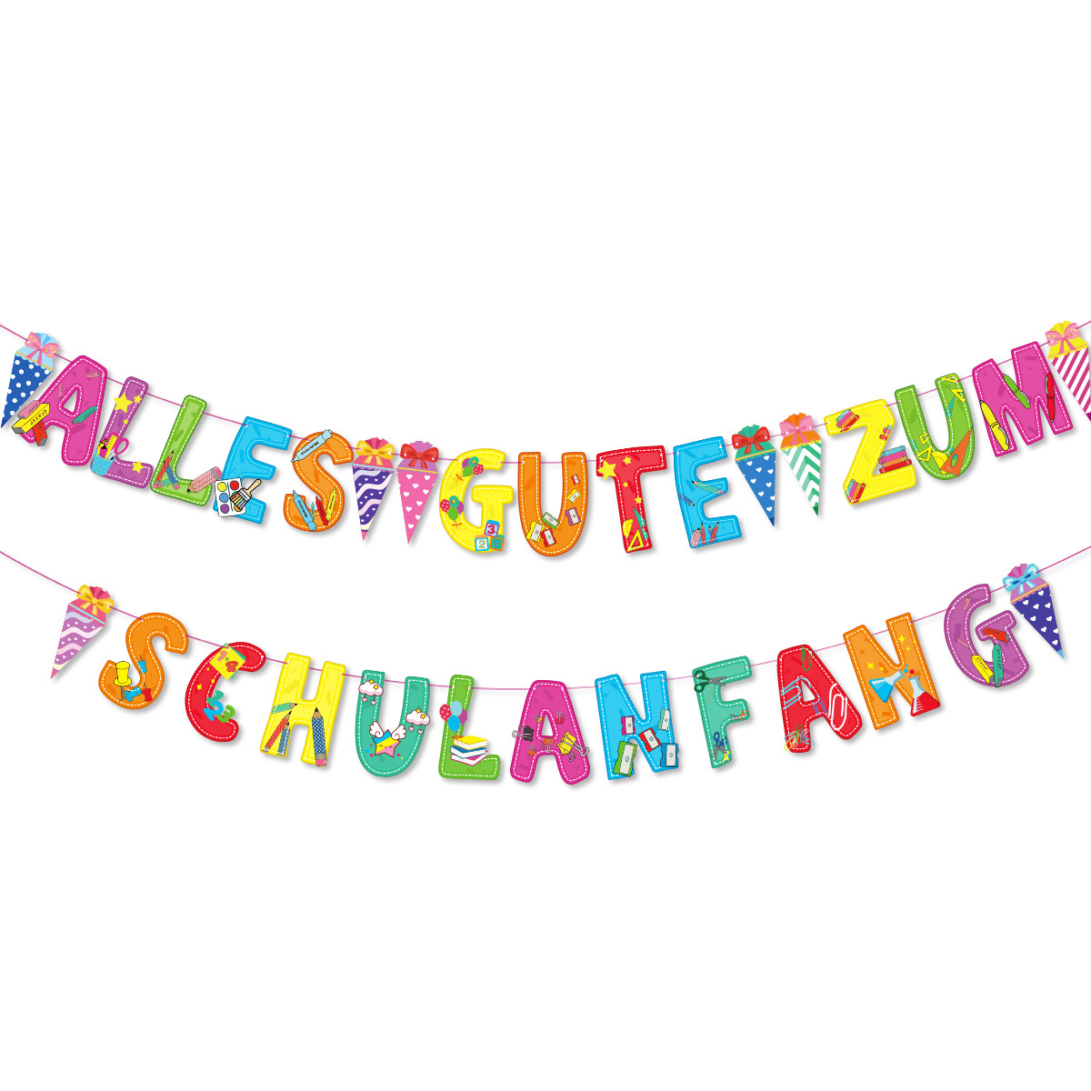 (25-tlg. Set) Kinder Einschulungs Party Ballons Schulanfang Latex Luftballons inkl. Papier Girlande   Sticker - Alles Gute zum Schulanfang