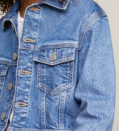 Tommy Hilfiger Denimjakke - Cropped - Trucker - Midsaltpepper