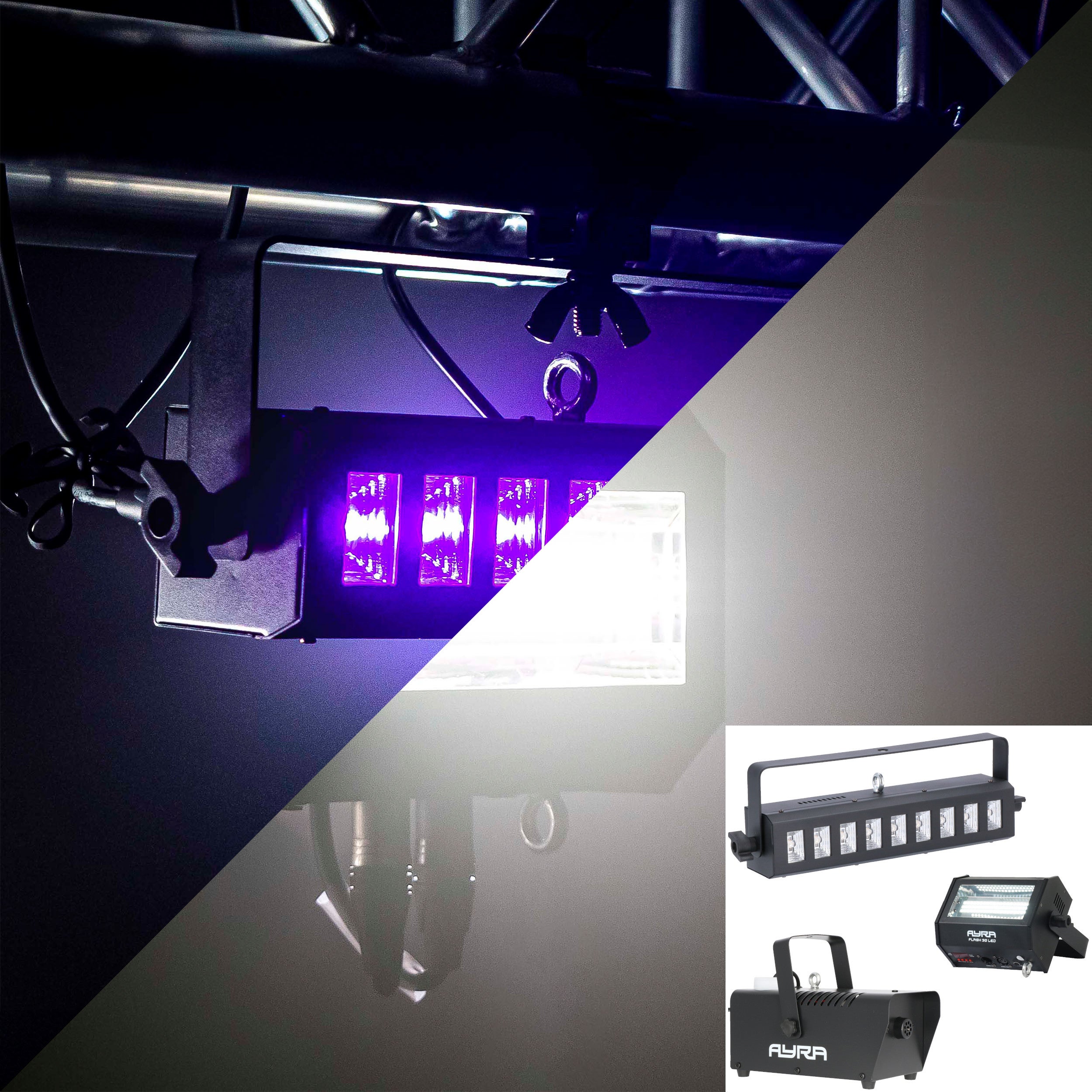Ayra Blacklight lichtset met stroboscoop en rookmachine