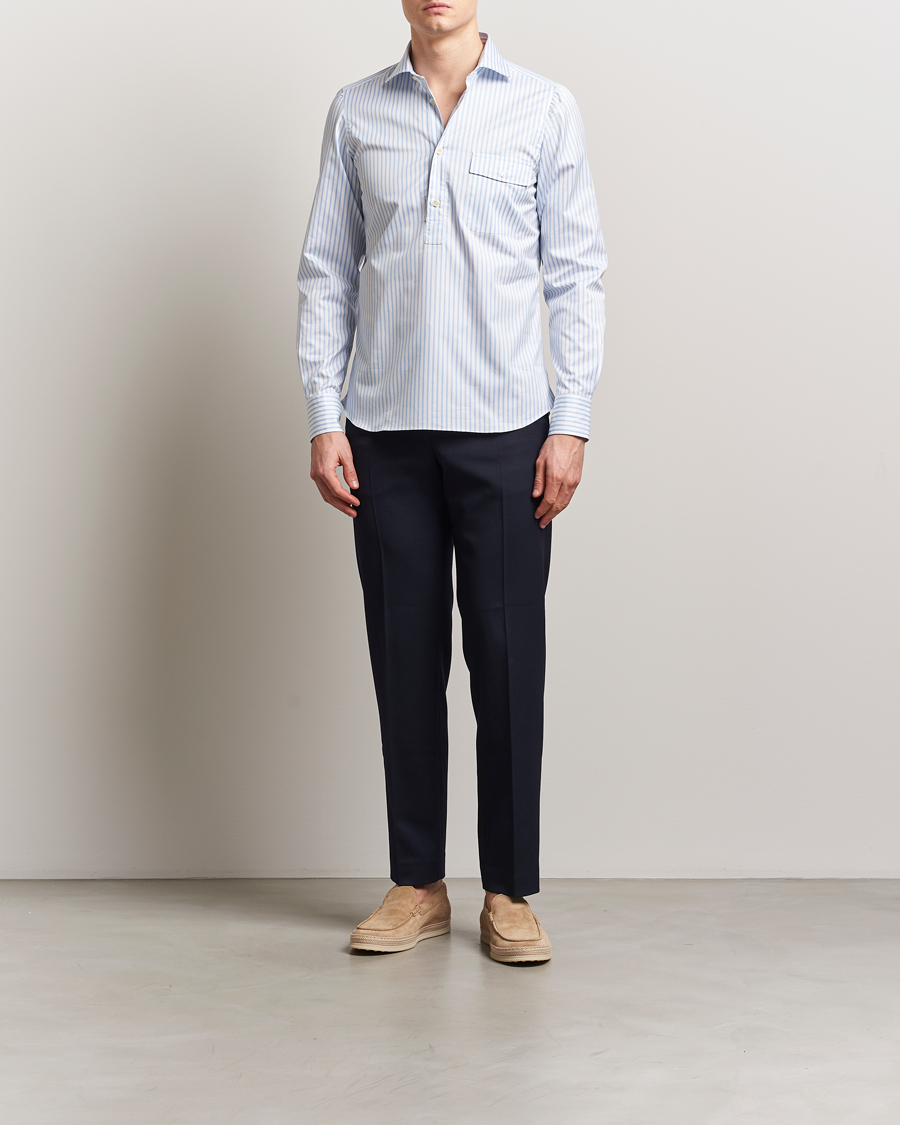 Finamore Napoli Porto Popover Shirt Light Blue