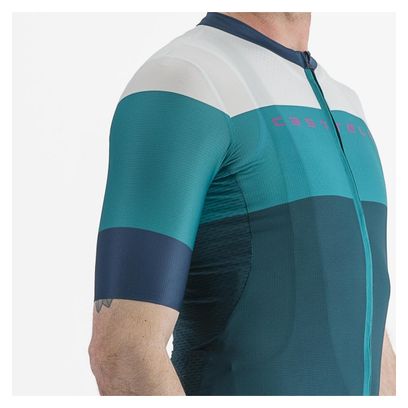Maillot Manches Courtes Castelli Sezione Vert/Bleu Turquoise