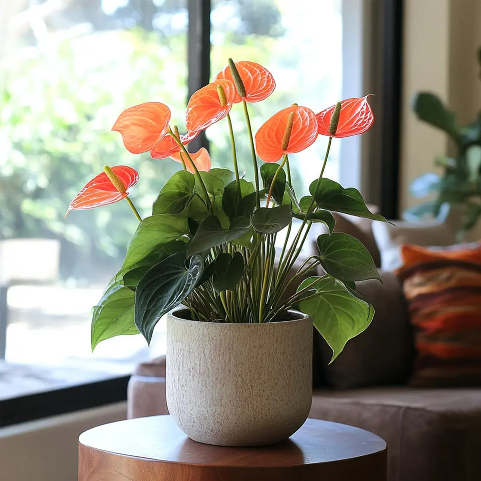 Flamingoplant - Anthurium 'Madural Orange' - Hoogte 40-55cm - ø14cm