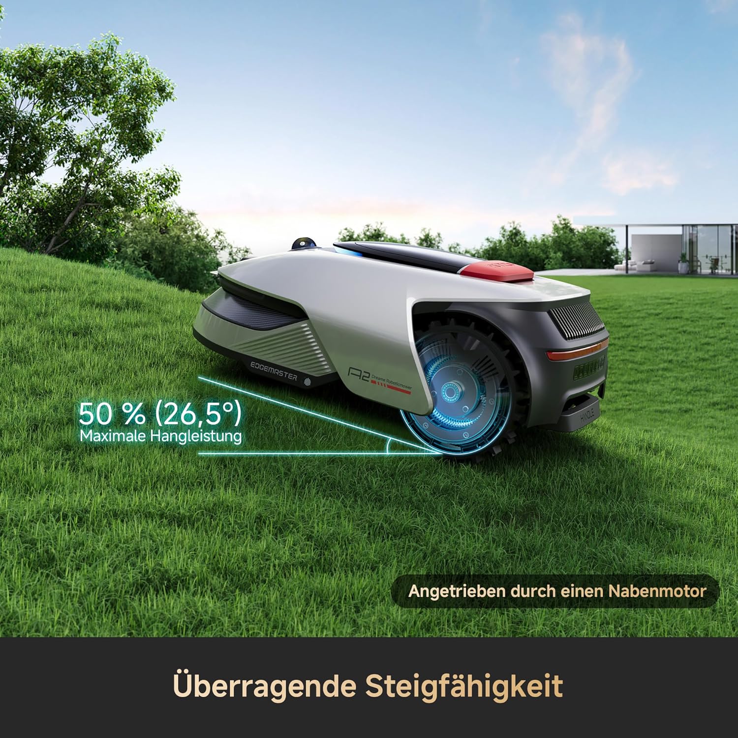 Dreame Mähroboter A2 1200,Auto-Begrenzungseinrichtung, Dual-Fusion-Kartierung, OmniSense™-2.0-Hindernisvermeidung, EdgeMaster™-Schneidsystem, Leiser Nabenmotor, Steigung bis 26,5°, Smart-App-Steuerung