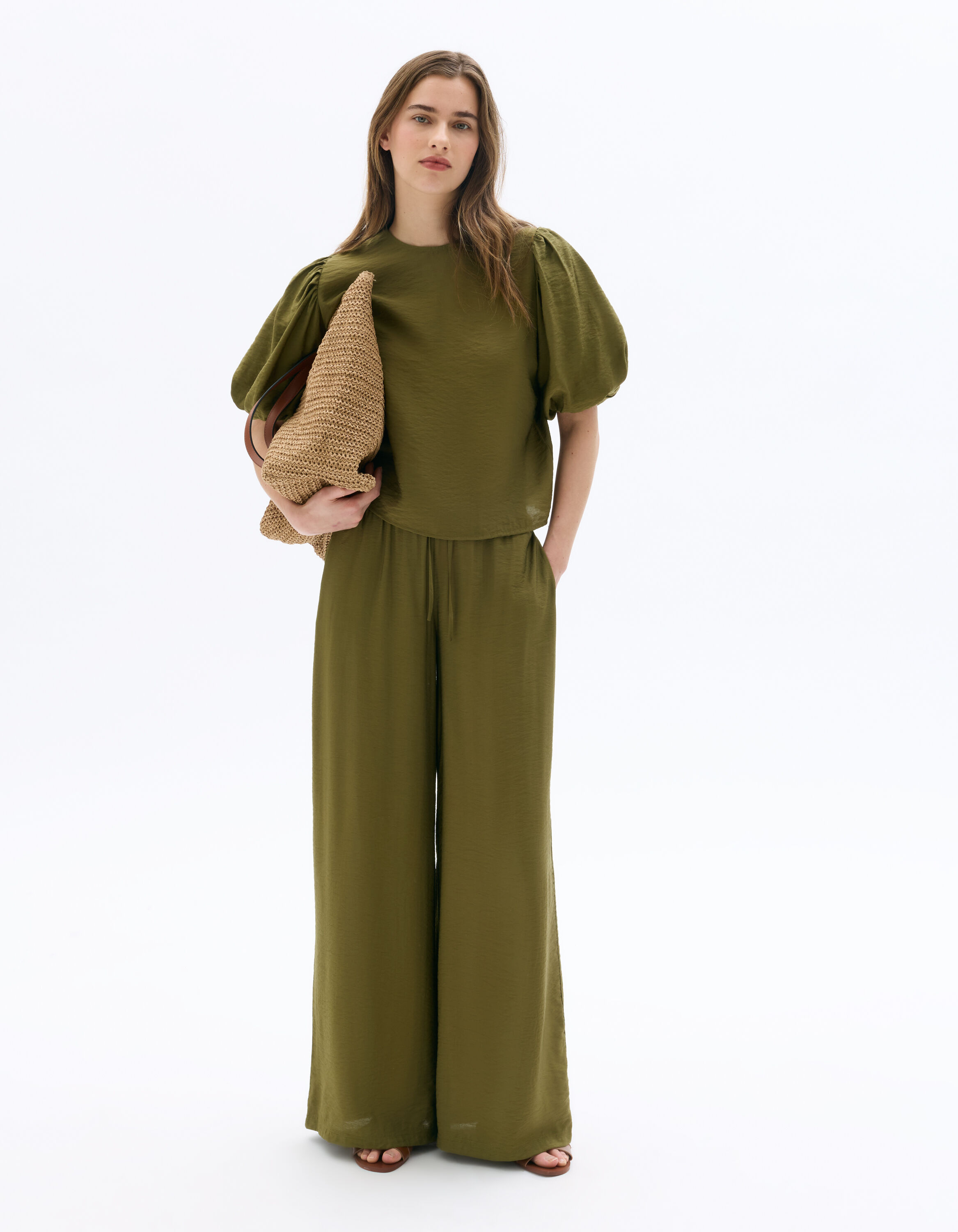 Pantalon fluide large - kaki