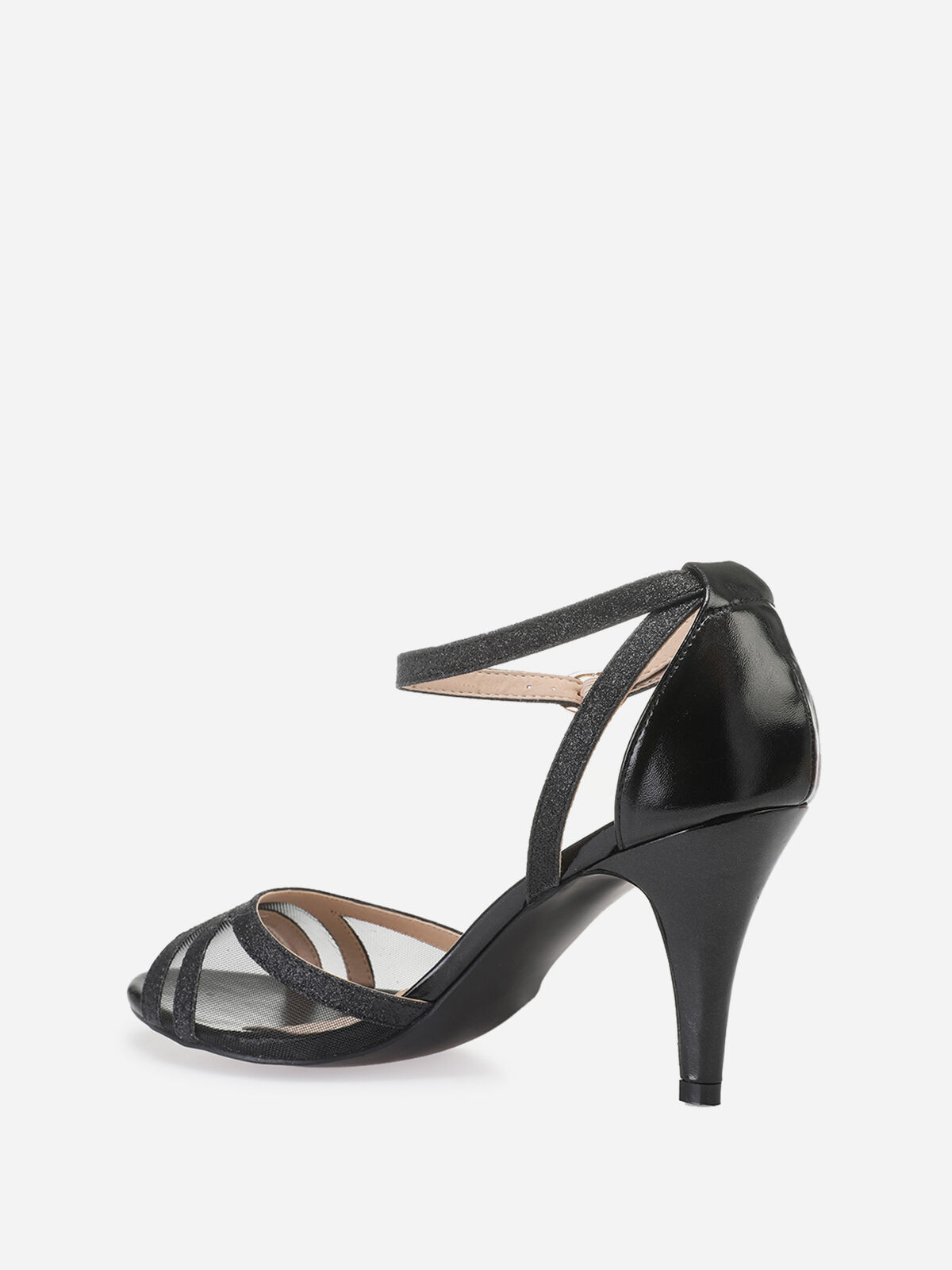 Sandales à paillettes et bride en tulle grandes tailles- Noir