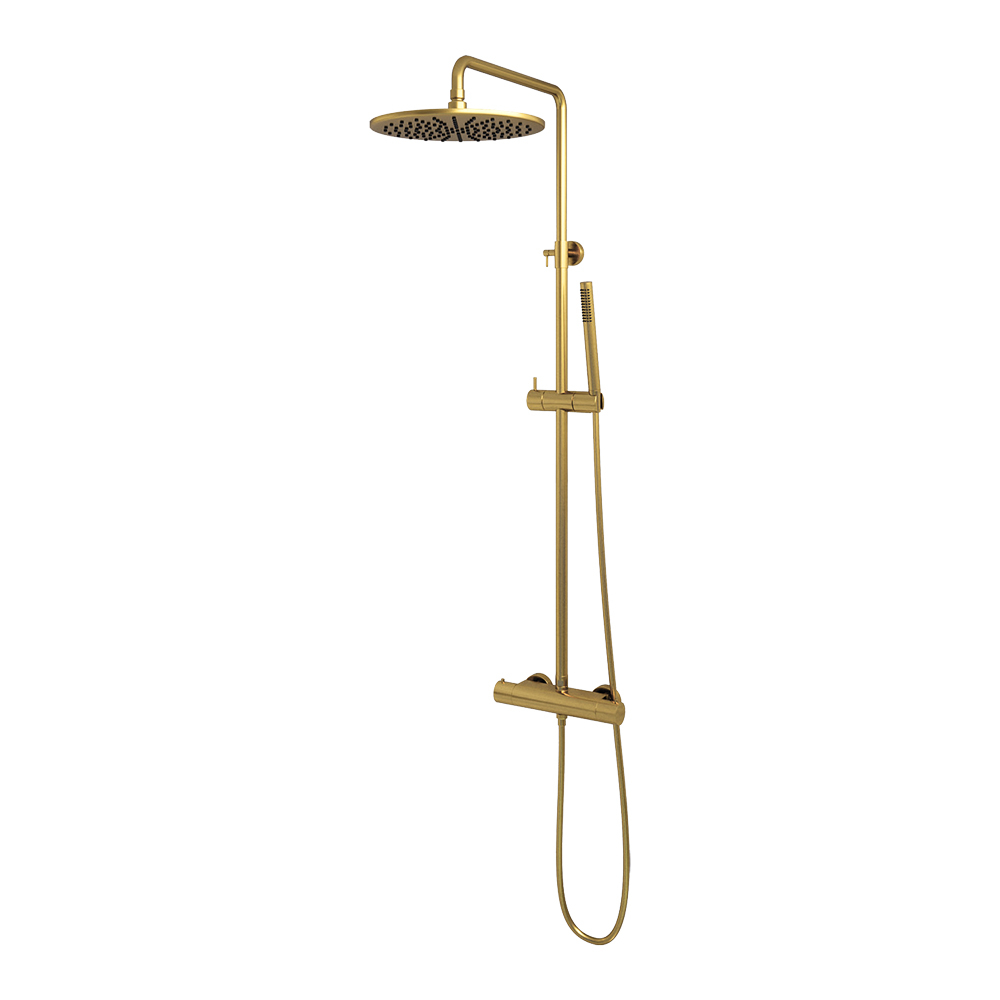 Brauer Gold Edition opbouw regendoucheset met staafhanddouche en hoofddouche 30cm geborsteld messing PVD