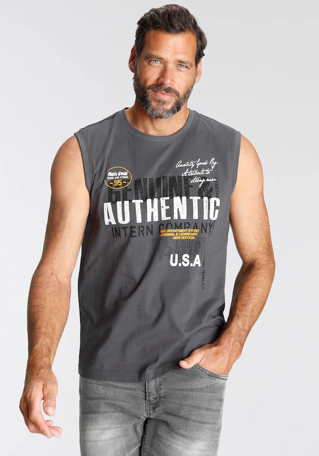 Man's World Muscleshirt , ohne Ärmel,  bedruckt,  Rundhalsausschnitt,  aus Baumwolle