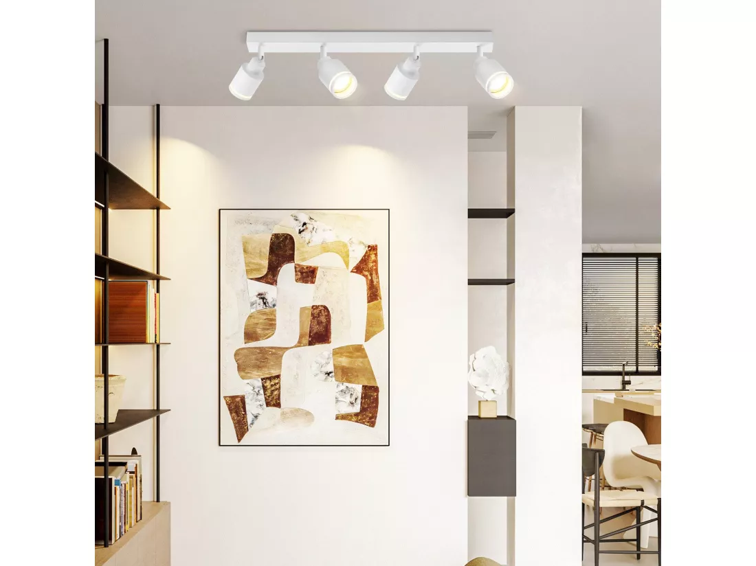 NETTLIFE Plafonnier Blanc moderne : 4 spots de plafond orientables en métal, plafonnier GU10, pour chambre, salle à manger, sans ampoule