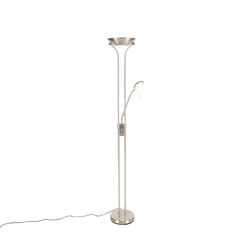 Vloerlamp staal met leeslamp incl. LED dimbaar in Kelvin - Diva