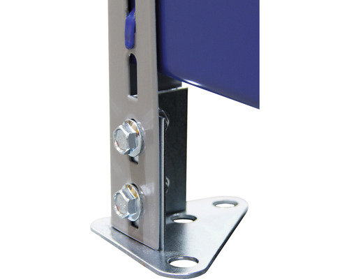Robuuste industriële stellingkast, blauw/grijs gepoedercoat, 196x200x60 cm, 4 gedeelde houten legborden met metalen steunen en verstelbare metalen voeten, draagvermogen 1000 kg