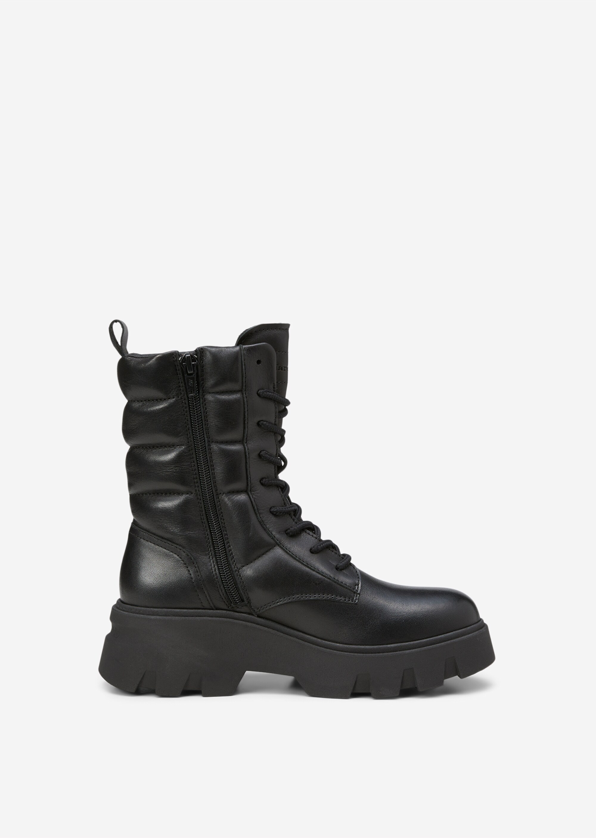 Schnürstiefel mit Innenzipper aus matt glänzendem Rindleder