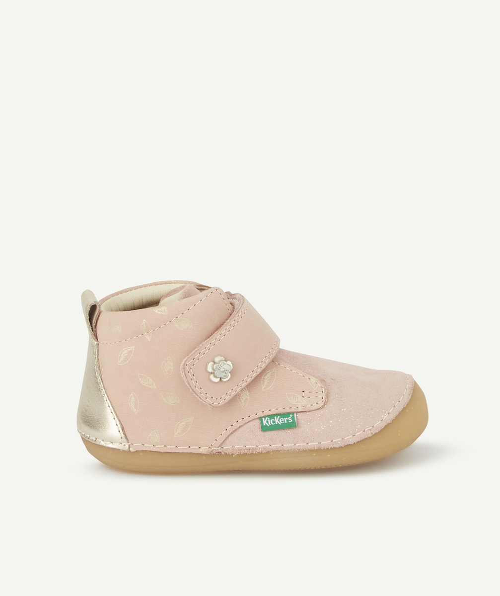 KICKERSBOOTS BÉBÉ ROSE CLAIR ET COULEUR ARGENTÉE IMPRIMÉ FEUILLES