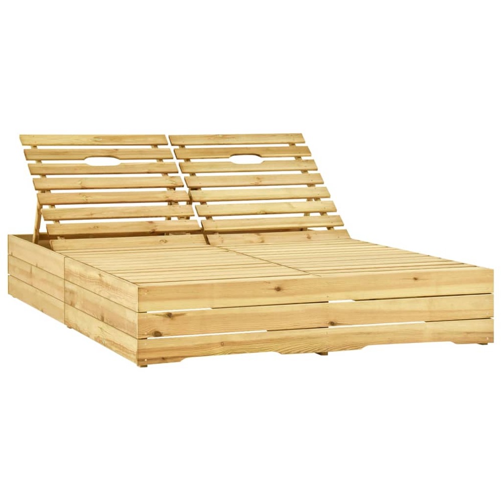 Transat chaise longue bain de soleil lit de jardin terrasse meuble d'extérieur double et coussins vert bois de pin imprégné 0