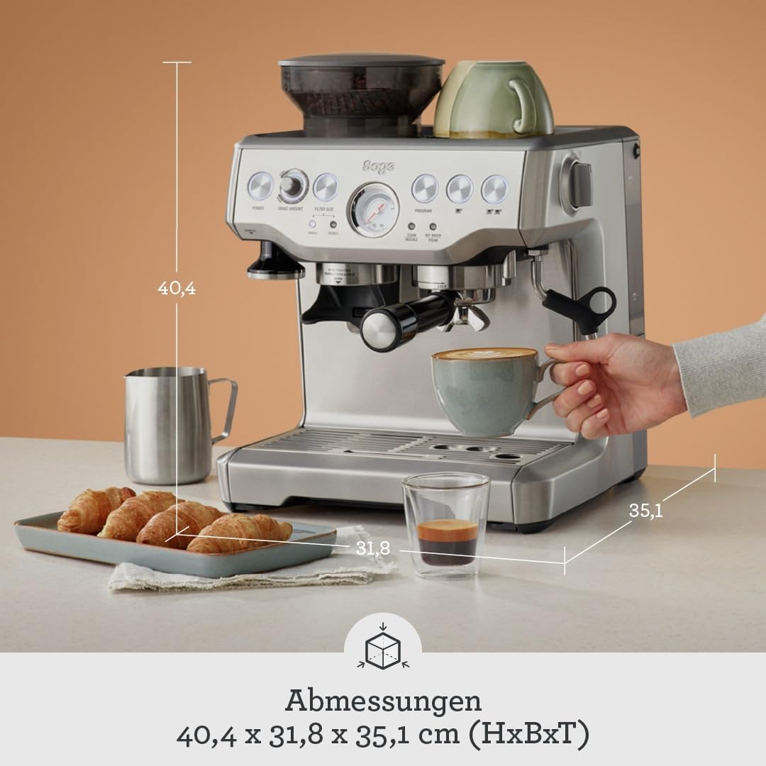 Sage - The Barista Express - Kaffeemaschine mit manuellem Milchaufschäumer & Mahlwerk - Automatisches Mahlen, individueller Milchschaum - Milchkännchen mit Temperaturkontrolle - Schwarzer Trüffel