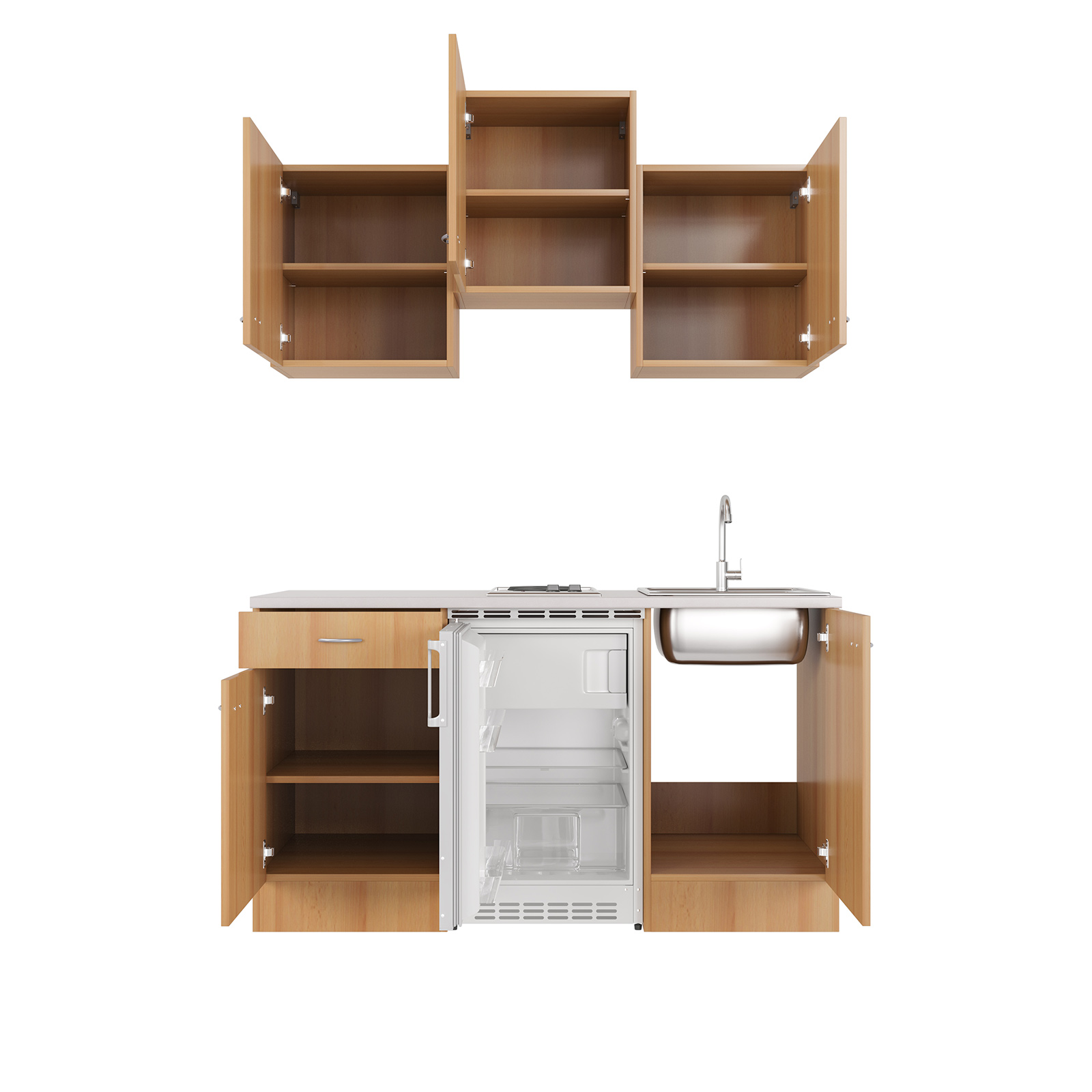 Küchenblock NANO - Buche - mit Kühlschrank - 150 cm