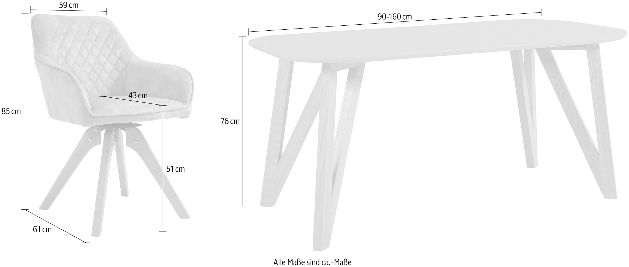 SalesFever Essgruppe »Eleganter Tisch inkl. Stühle« 5-teilige Samtverlours-Sitzgruppe, drehbare Stühle, 180cm Tischbreite