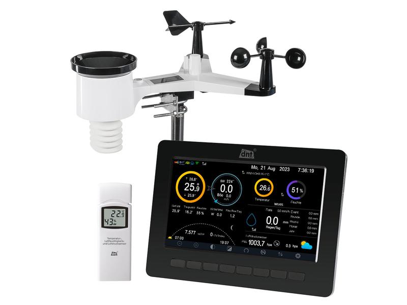 dnt Wetterstation WeatherScreen PRO WiFi-Wetterstation mit Display, Raumklimasensor und Funk-Solar-Kombisensor