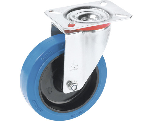 Tarrox transportmaterieel zwenkwiel, tot 150 kg, met blauw elastisch wiel en plaat, 100 x 128 x 36 mm