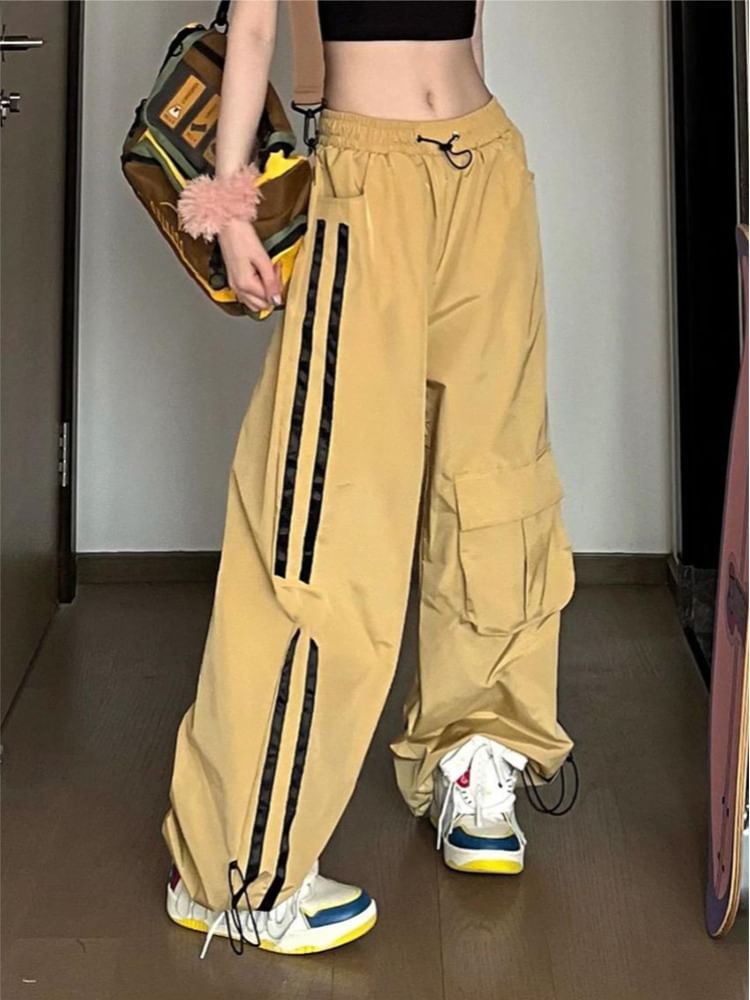 Rosesand - Lage taille gestreepte losse wijde joggingbroek